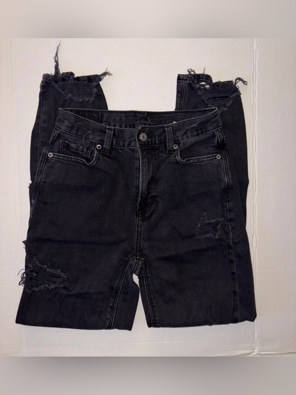American Eagle Outfitters Black Distressed High-Rise Jeans